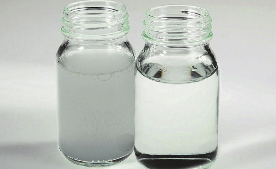 水与纯PDM（左）和适当修饰的PDM（右）混合物（右）