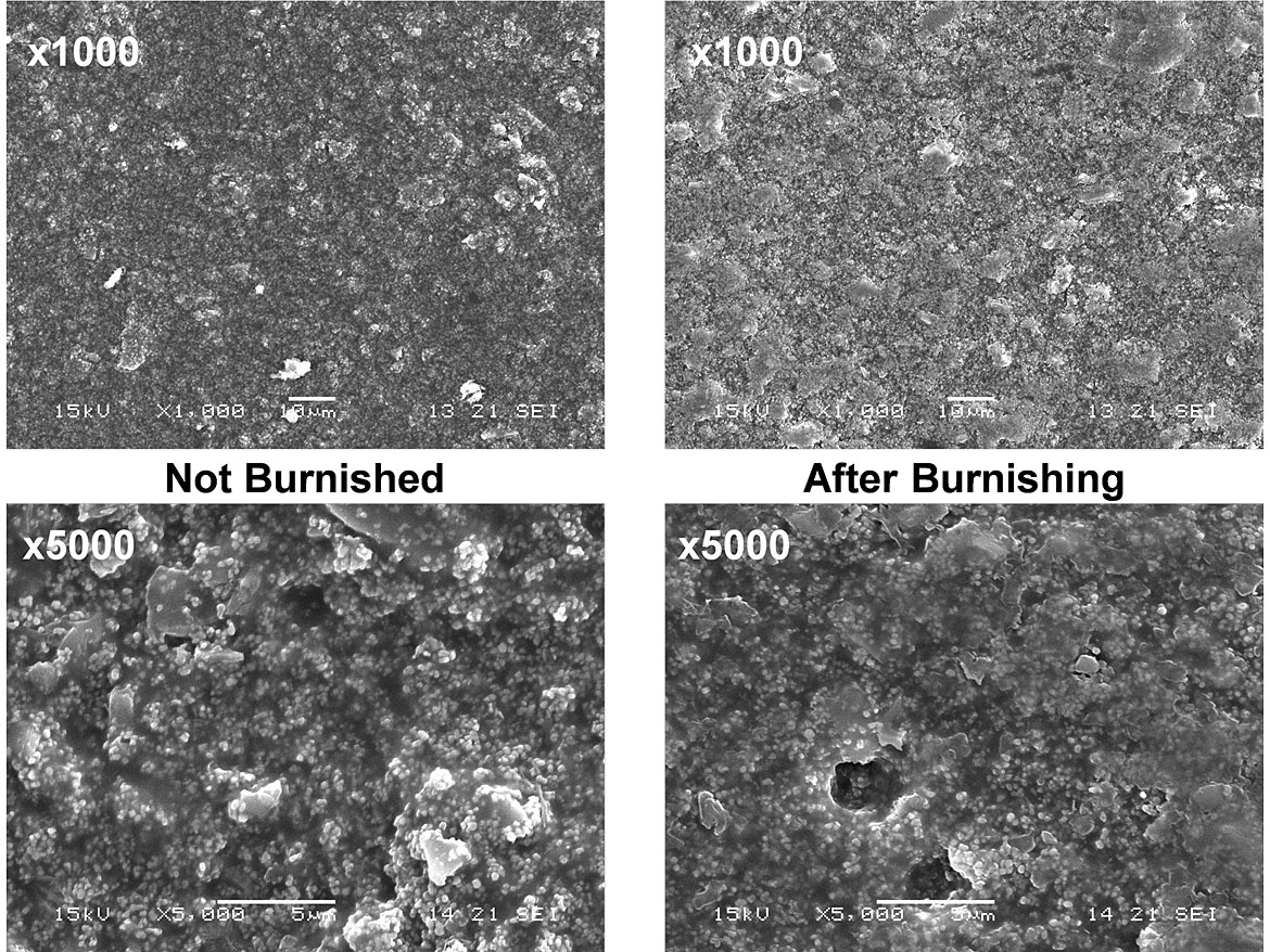 扫描电子显微图VAE蛋壳涂料包含2.5μm霞石正长岩的粒度中值之前和之后的抛光。