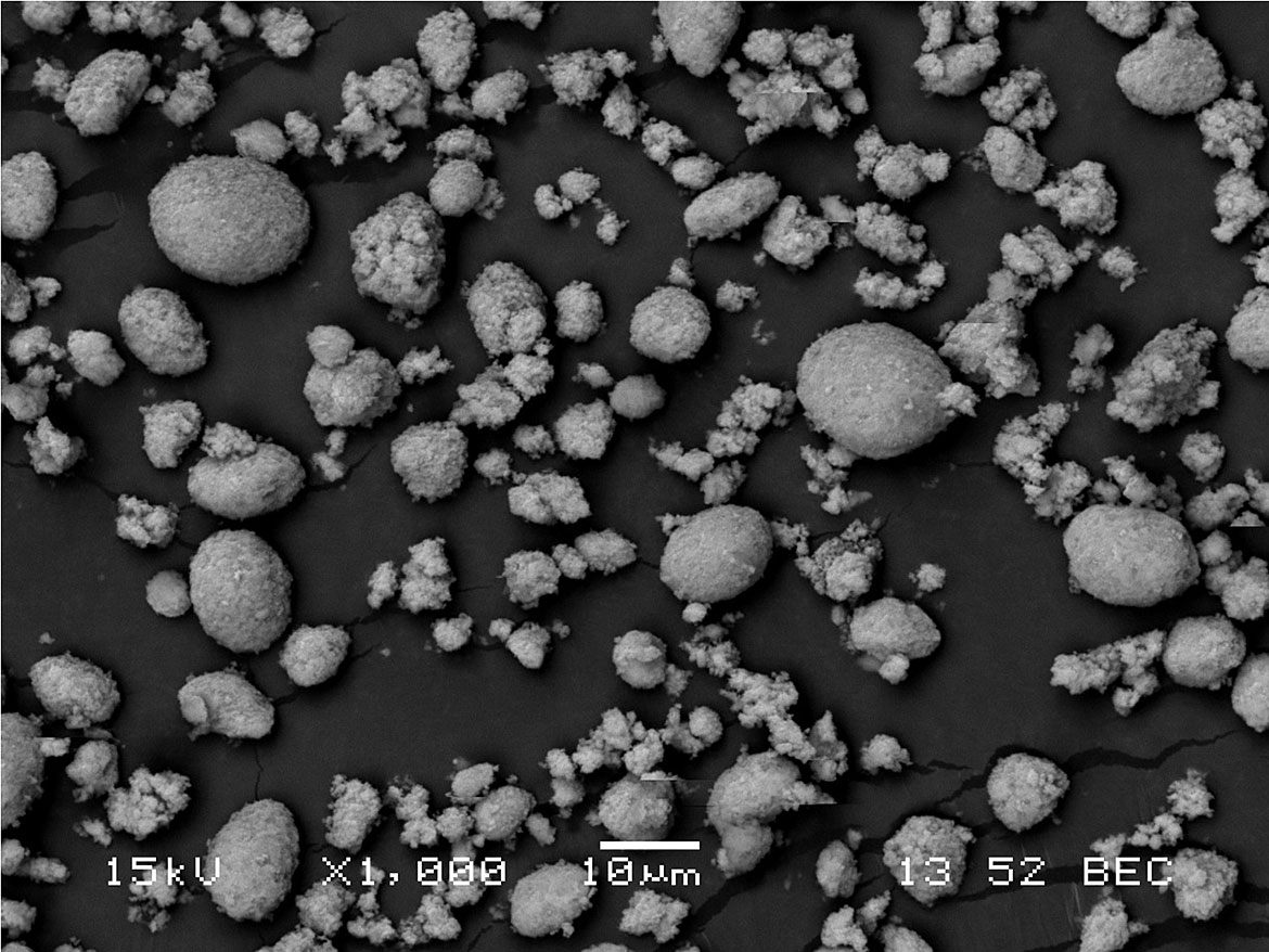 扫描电子显微照片的球形沉淀二氧化硅5.5μm平均粒径。