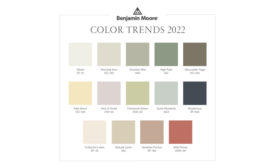 图像显示2022年本杰明摩尔的色彩趋势的颜色调色板