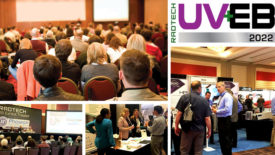 参加Radtech UV + EB技术博览会和会议的人们的四张图像